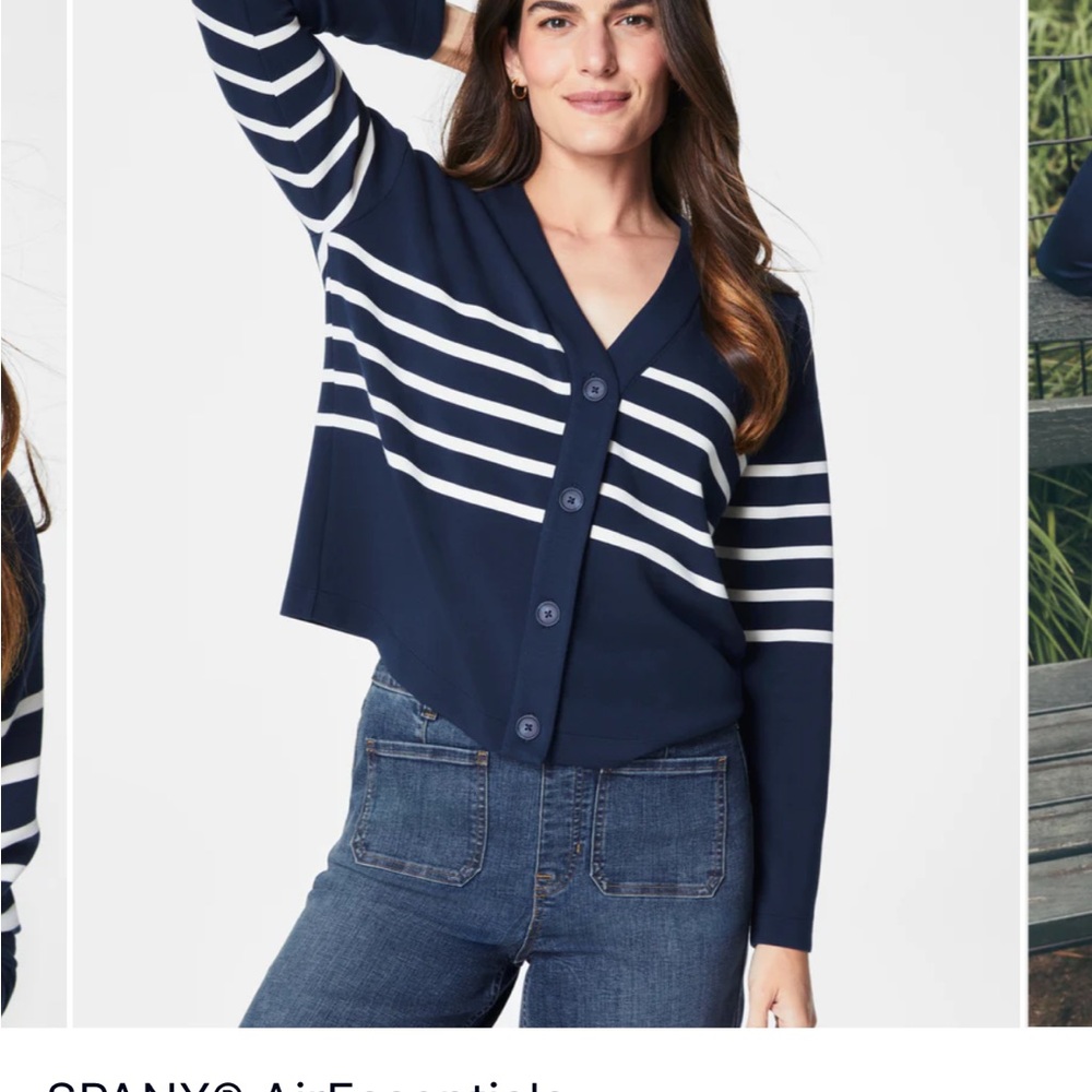 NEW SPANX AirEssentials Blue and White Stripe Cardigan Sweater